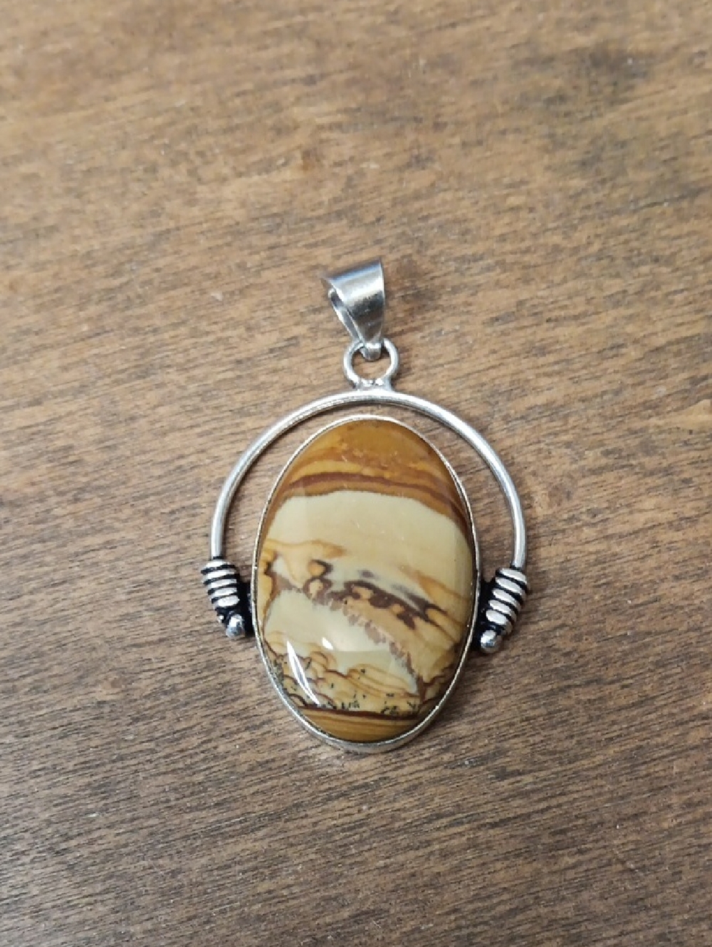 Oval Jasper Pendant in Brown and Cream